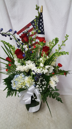 Honor vase of Red White and Blue  Vased of Red white and Blue  to honor a loved one who has served in the military