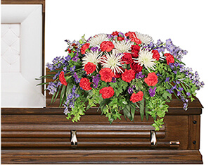 GRACEFUL RED & WHITE CASKET SPRAY Funeral Flowers in Sebastian, FL