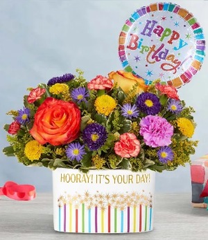 Hooray! It's Your Day!™ Bouquet With Balloon Birthday