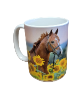 Horse and sunflowers 15 ounce mug