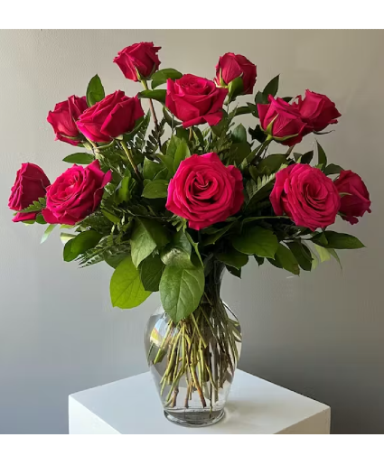 Hot, Hot, Hot Pink Roses Vase Arrangement