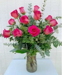 Hot Pink All The Way Rose Arrangement  