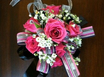 Hot Pink and Black Wristlet Corsage