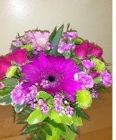 hot pink and green vase arrangement