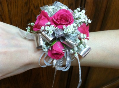 Hot Pink and Silver Wristlet Corsage