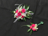 hot pink and white boutonniere and corsage 