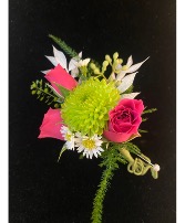 Hot Pink, Green, and White Boutonniere 