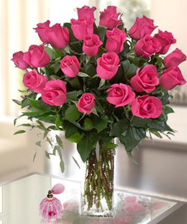 24 Hot Pink  Roses