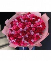 Hot pink lavender red rose bouquet  