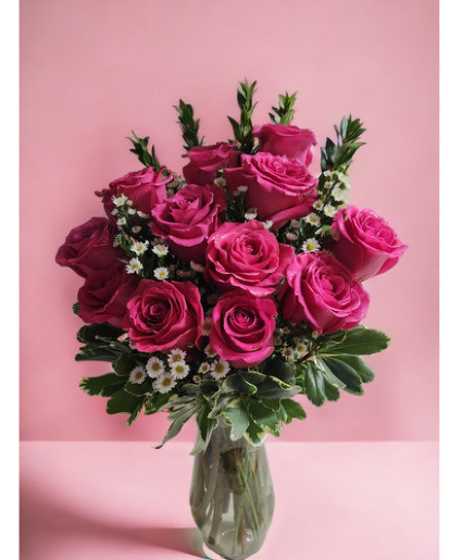 Hot Pink Dozen Rose Arrangment 
