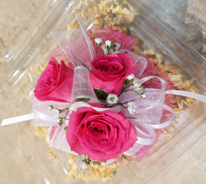 Hot Pink Roses & White Corsage in Redmond, OR - THE LADY BUG FLOWER ...