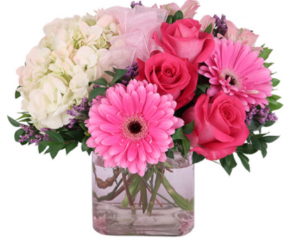Pink  blooms  Cube vase 