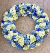 Hues of Blue and White Wreath Wreath Standing Spray
