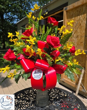 Huge Red & Yellow Cemetery Vase Insert w/solar 