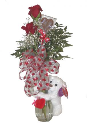 Hugger Bear with Roses Two roses with a Hugger Bear