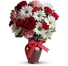 HUGS AND KISSES BOUQUET WITH RED ROSES FLOWERS ARRAGEMENT