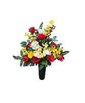 Cemetary Cone Red and Yellow Arrangement Silk Bouquet 