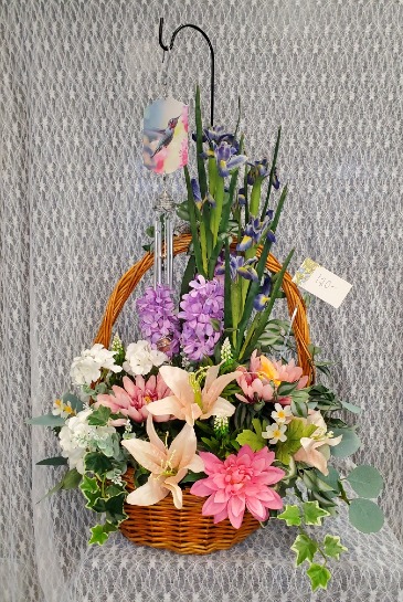 Hummingbird Wind Chime in Silk Basket Silk Arrangement in Fort Wayne, IN | MORING'S FLOWERS & GIFTS, INC.