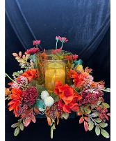 Hurricane Centerpiece with Candle Custom Silk Flowers Hurricane Candle Holder