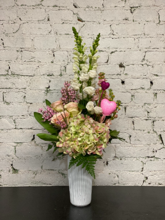 hydrangea and hearts vase