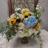 Hydrangea and Sunflowers Vase