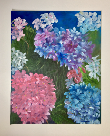 Hydrangea Blossoms  Acrylic on Canvas Board 