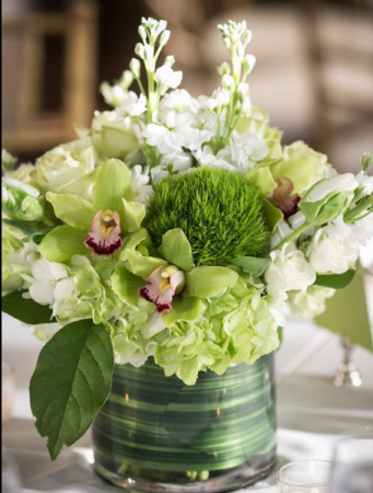 Hydrangea & orchid blossoms  Vase