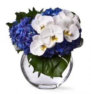 Hydrangea & Orchid Bowl Vase Arrangement