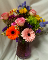 "Garden Delight" Colorful flowers arranged in a  vase!