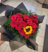 I Heart U with Sunflower Wrapped Bouquet 