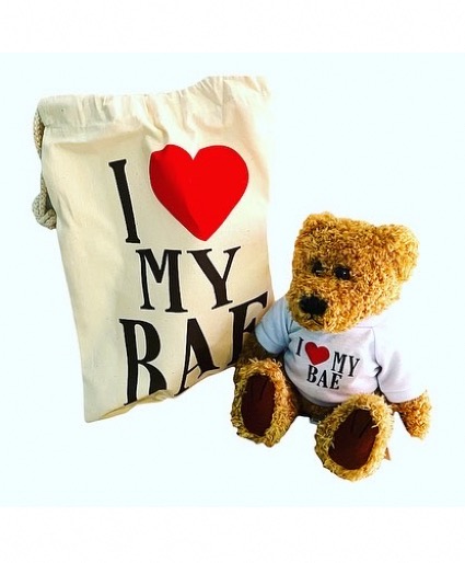 I Love My Bae Stuffed Teddy and Bag  Plush 
