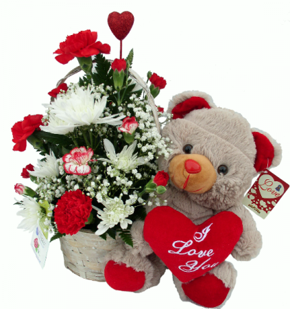 I Love You Bear Basket Arrangement