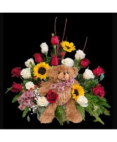 I Love You Beary Much Sunflower Rose Basket Valentines Day