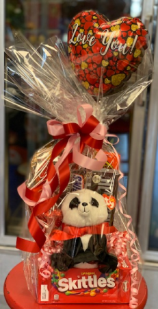 I Love You candy arrangement with plush