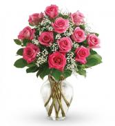 I Pink You  Dozen Pink Roses in a Vase