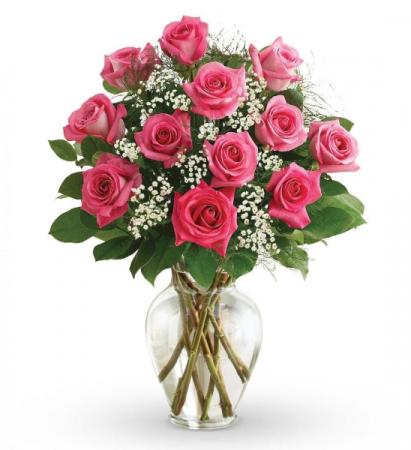 I Pink You  Dozen Pink Roses in a Vase