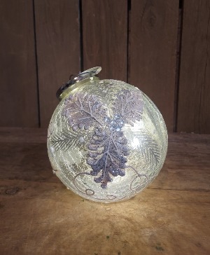 Icy Leaves Crackle glass Lighted Ornament Ball 