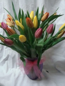 Mixed Colored Tulips arranged in a vase!