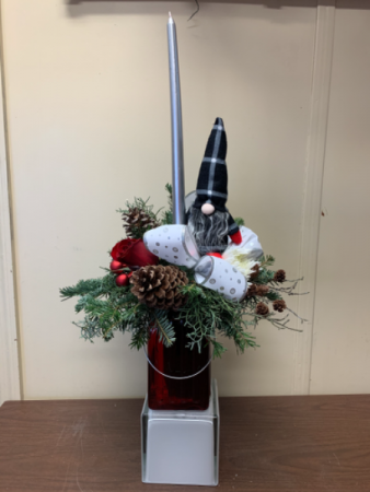 I’ll be Gnome for Christmas  Vase arrangement with fresh greens and decorative Gnome