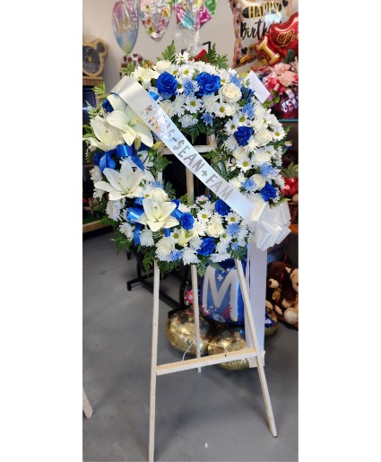 I'm Blue without You Mixed Florals Funeral Wreath