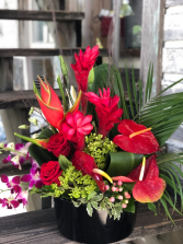 In Love with Tropical Flowers & Roses Container Full of Tropical Flowers, Orchids & Roses in Key West, Florida | Petals & Vines