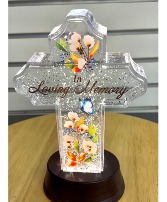 In Loving Memory Cross Water Glitter Lantern
