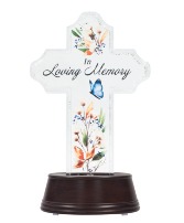 In Loving Memory Cross Water Glitter Lantern
