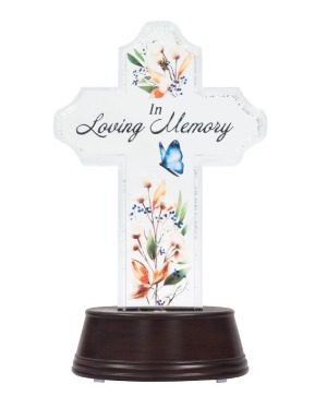 In Loving Memory Cross Water Glitter Lantern