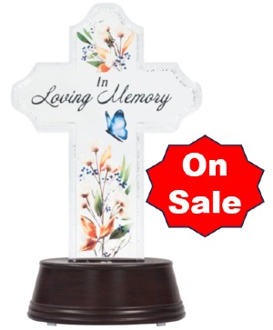 In Loving Memory Cross Water Glitter Lantern