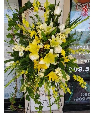 In Loving Memory (w/Gorgeous Yellow ) Standing Spray for funeral Home