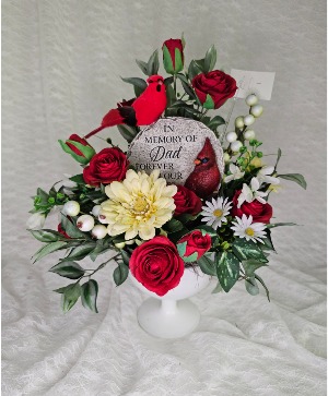 "In Memory of Dad" Cardinal & Silk Arrangement 