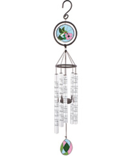 In Our Hearts stained glass hummingbird chimes Wind Chimes