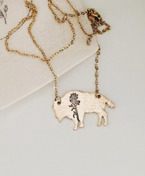 Indian Paintbrush Bison Necklace 
