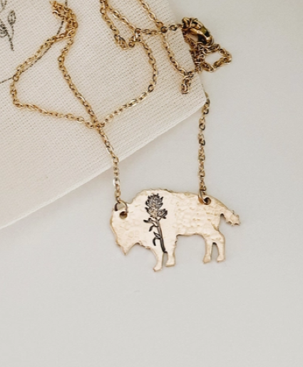 Indian Paintbrush Bison Necklace 